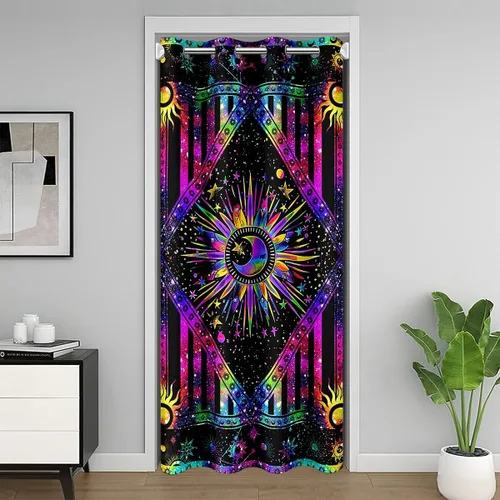 Miniatura 27 de Erosebridal Cortina de puerta de teñido anudado, cortina opaca bohemia, cortina exótica abstracta en espiral, elegante cortina hippie para puerta