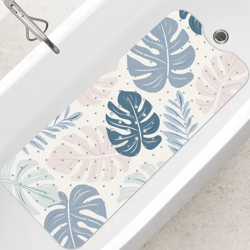 Miniatura 11 de SHUCHING - Alfombra de baño antideslizante azul para bañera de 40 x 16 pulgadas, estilo bohemio Tapete de bañera para ancianos sin moho, tapete
