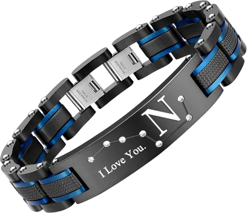 Miniatura 24 de Pulsera de dos tonos de acero inoxidable para hombre, chapado en iones negro y azul, regalo para hombres, marido, padre