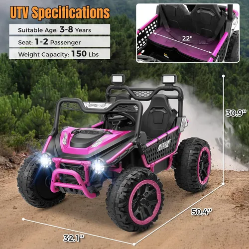 Miniatura 5 de Hikole Juguetes de Montar de 24V para Niños y Niñas, UTV para Niños de 2 Asientos con Control Remoto para Padres, Funciona con Motores de Batería