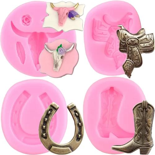 Mujiang Bull Head - Moldes de silicona para montar de caballo, herradura, botas de herradura, moldes de fondant para decoración de pasteles, dulces,