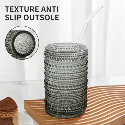 Miniatura 7 de HomeVogue Hobnail Juego de 6 Vasos para Beber de 15 oz, Juego de Cristalería Vintage Juego de Vasos de Cóctel, Vaso Gris en Relieve, para Cerveza