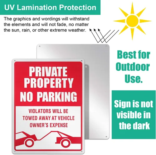 Miniatura 2 de 3 piezas de señal de no estacionar, señal reflectante de propiedad privada de 14 x 10 pulgadas, los infractores serán remolcados, aluminio libre