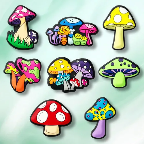 Miniatura 2 de 25 35 dijes para zapatos de hongos para sandalias de zuecos, accesorios coloridos para zapatos de hongos para mujeres y adultos