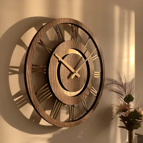 Miniatura 2 de Reloj de pared moderno con números romanos dorados, funciona con pilas, silencioso, sin tictac, diseño minimalista para cualquier habitación, reloj