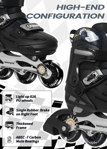 Miniatura 2 de MammyGol Patines en línea para niños y niñas jóvenes, patines ajustables de 4 tallas con ruedas intermitentes de PU, patines en línea agresivos