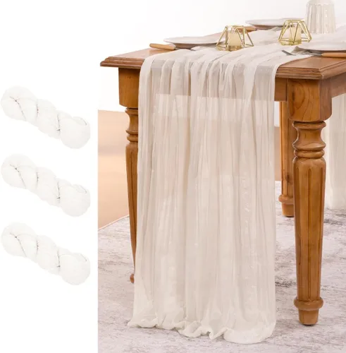 Miniatura 24 de MLMW Paquete de 6 Caminos de Mesa de Estopilla Azul Polvoriento para Revelación de Género Boho Gasa Rústica de Tela de Queso Camino de Mesa 160 Azul