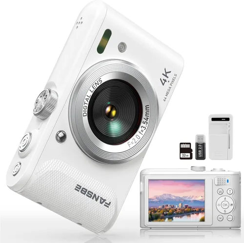 Miniatura 8 de Fansbe Smart Cámara digital, cámara de vlogging 4K con 64 MP, cámaras digitales apuntar y disparar con zoom de 18X, antivibración, dial de modo