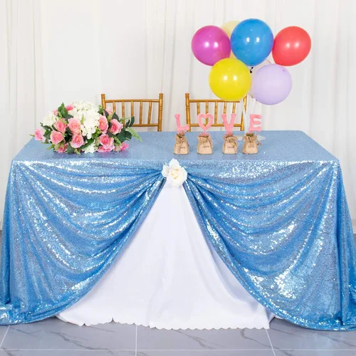 Miniatura 15 de AMZLOKAE Mantel de Lentejuelas Cuadrado 50x50 Azul Bebé Cubierta de Mesa con Purpurina Manteles para Fiestas Mantel Sin Costuras Azul Claro