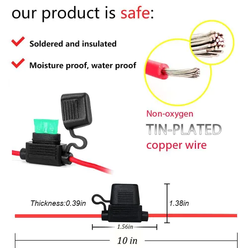 Miniatura 3 de VANTRONIK Portafusibles en línea mediano impermeable con cable AWG calibre 14 de 10 pulgadas de largo, apto para fusibles de hoja estándar ATO ATC