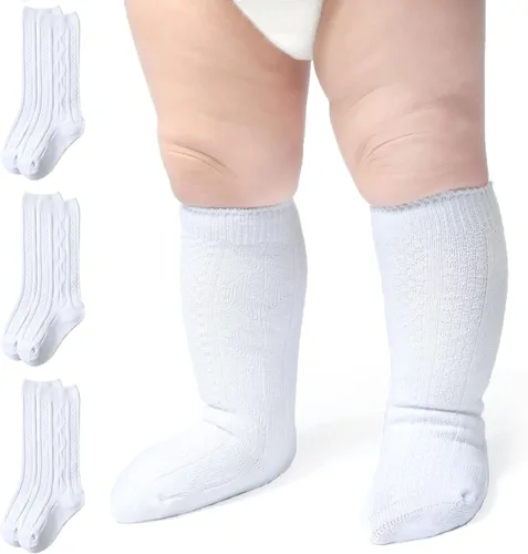 Calcetines altos hasta la rodilla para bebés, calcetines para recién nacidos, calcetines de tubo para niños, calcetines de punto trenzado hasta la
