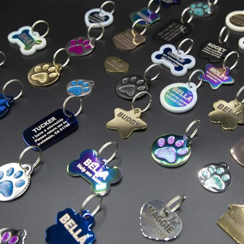 Miniatura 5 de Etiqueta grabada para mascotas para perros y gatos, personalizada con 4 líneas de identificación grabada, huella de pata redonda, acero inoxidable