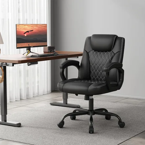 Miniatura 2 de Misolant Silla de oficina, silla de escritorio ejecutiva, cómodas sillas ejecutivas de piel sintética con reposabrazos fijo, altura ajustable, Negro