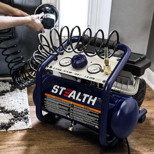 Miniatura 6 de Stealth Compresor de aire de 2 galones, compresor de 3/4 HP sin aceite, compresor de aire eléctrico ultra silencioso de menos de 60dB, presión