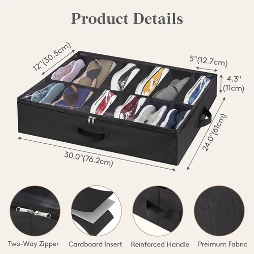 Miniatura 5 de Lifewit Organizador de almacenamiento de zapatos debajo de la cama, paquete de 2 (12 celdas de zapatos), caja de contenedores de tela de perfil