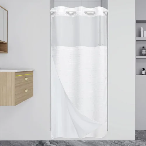 Miniatura 16 de EUTXL Cortina de ducha beige sin gancho con forro a presión, cortinas de ducha de tejido gofre de 230 GSM para baño, 54 pulgadas de ancho x 80