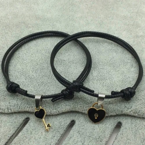 Miniatura 6 de MileHouse - Pulsera de moda para niñas y mujeres, 1 pieza de bisutería con cierre de llave, diseño de corazón, color negro