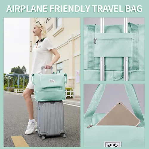 Miniatura 5 de ZGWJ Bolsa de viaje de lona, impermeable, plegable y expandible, bolsa de fin de semana para natación, deportes, gimnasio