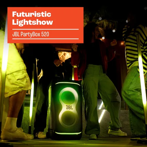 Miniatura 4 de JBL PartyBox 520 - Altavoz portátil de fiesta alimentado por batería con refuerzo de sonido AI, hasta 15 horas de tiempo de reproducción, IPX4 a