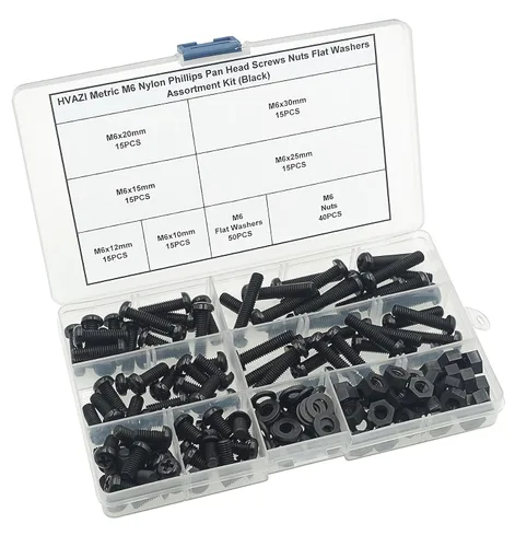 Miniatura 3 de Juego surtido de tornillos métricos M6 de nylon Phillips de cabeza plana (negro)