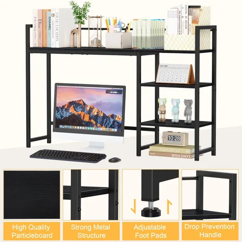 Miniatura 9 de Snughome Estante de escritorio, estante organizador de escritorio grande de 44.9 pulgadas, gabinete de escritorio para monitor, estante de Negro