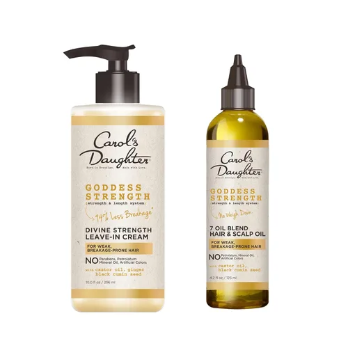 Carol's Daughter Goddess Strength - Juego de cuidado del cabello, aceite para cabello y cuero cabelludo y acondicionador sin enjuague con aceite de