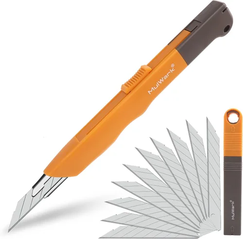 Mulwark Juego de Cuchillo Utilitario Retráctil de Caja de 11 Piezas - Cuchillo de Artesanía Resistente con 10 Cuchillas de Corte de 9 mm de 30