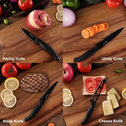 Miniatura 8 de ROMANTICIST Juego de cuchillos de cocina, juego de 10 piezas de cuchillos de acero inoxidable de alto carbono con bloque, juego de cuchillos negros