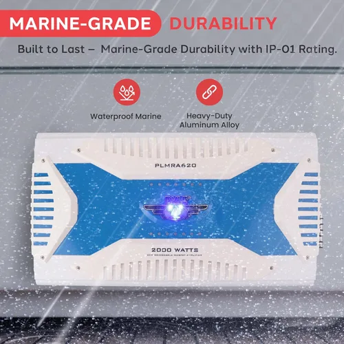 Miniatura 5 de Pyle Receptor amplificador marino de 6 canales, amplificador de audio inalámbrico impermeable para altavoz estéreo con fuente de MOSFET dual