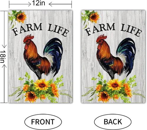 Miniatura 2 de Bandera de Farm Life, bandera de bienvenida para jardín, girasol de gallo de pollo, decoración para bandera exterior, vertical de doble cara de 12 x