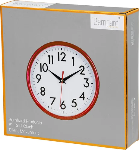Miniatura 7 de Bernhard Products Reloj de pared rojo de 8 pulgadas, retro, silencioso, sin tictac, de cuarzo, funciona con pilas, para oficina, aula, dormitorio