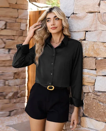 Miniatura 4 de siliteelon Camisas de vestir con botones para mujer, camisas de vestir de manga larga, algodón de corte clásico