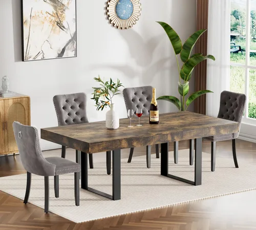 Miniatura 18 de Juego de mesa de comedor extensible marrón de 7 piezas para 6, 63 a 78.74 pulgadas, moderno juego de mesa de cocina y comedor, mesa de comedor Mesa