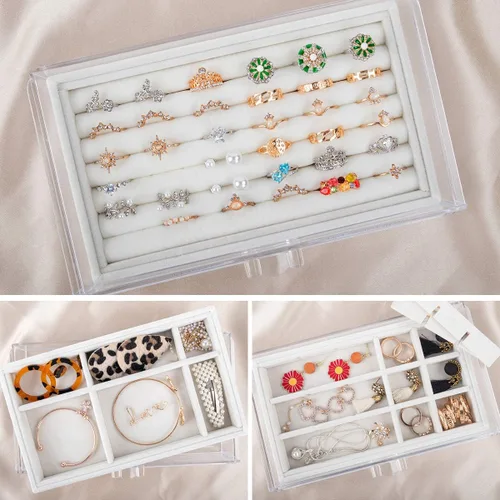 Miniatura 5 de Mebbay Joyero de acrílico con 4cajones, organizador de joyas de terciopelo