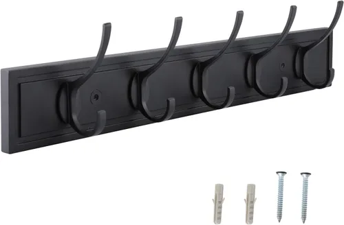 HOME MASTER HARDWARE Perchero de pared negro, ganchos de pared de MDF para colgar abrigos, estante decorativo para sombreros de 27" para pared con 5