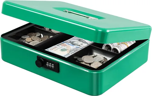 Miniatura 27 de KYODOLED Caja de dinero grande con cerradura de combinación, caja de dinero de metal segura con bandeja para dinero para caja de seguridad de 9.84 x