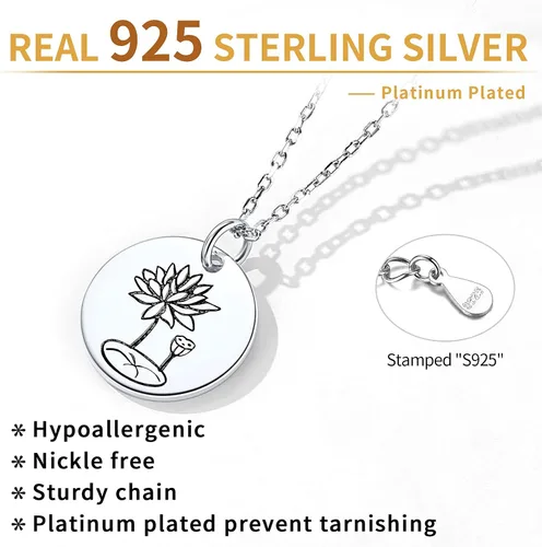Miniatura 5 de ChicSilver Collar de plata de ley 925 con colgante de moneda de disco floral grabado, plata y oro (con caja de regalo)