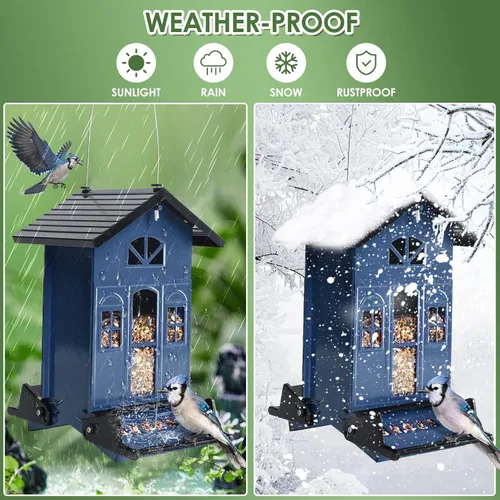 Miniatura 5 de Birdkiss Comedero para pájaros a prueba de ardillas en el exterior: serie de casas de campo para colgar - Metal - Semilla de 5 libras - Activado