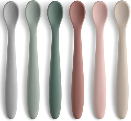 6 piezas de cucharas de silicona para alimentación de bebé, cucharas de bebé de primera etapa, punta suave fácil para las encías | Cucharas de