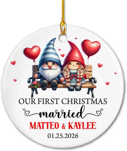 Miniatura 25 de Adorno de cerámica Our First Christmas Together, adorno de Navidad 2025 personalizado con nombre y fecha, renos para colgar en cerámica, regalo