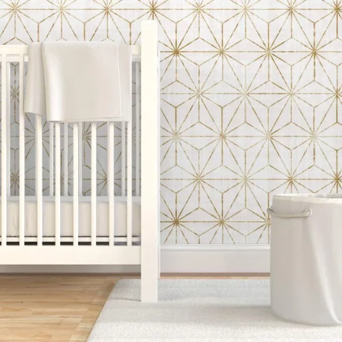 Miniatura 6 de Papel tapiz para despegar y pegar, diseño geométrico de estrellas, triángulos geométricos de oro blanco, abstracto, minimalista, extraíble, por