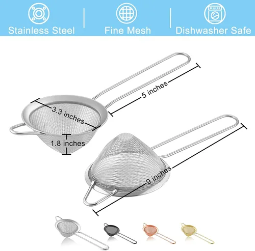 Miniatura 2 de TeamFar Colador de malla fina, colador de té de acero inoxidable de 3.3 pulgadas, colador de barra pequeña cónica de malla para cóctel, jugo