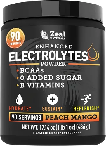 Miniatura 9 de Zeal Electrolyte Powder - 90 porciones Polvo de electrolitos Keto Cero azúcar, BCAA, vitaminas B Potasio, zinc, magnesio Bebida
