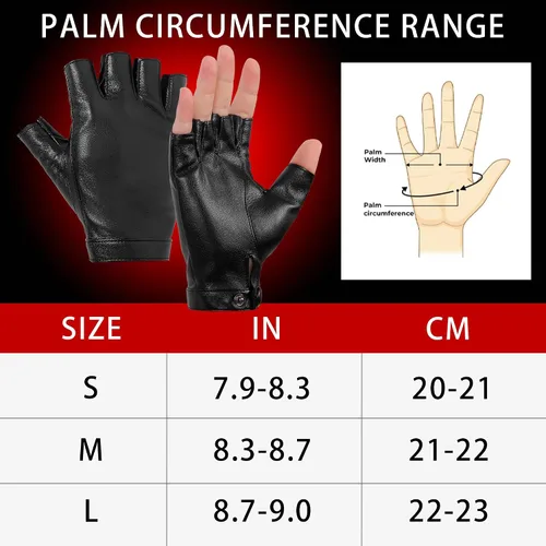 Miniatura 2 de OurHonor Guantes negros sin dedos para hombres y mujeres, guantes de cuero sintético de Halloween, medio dedo, para conducción, disfraz deportivo