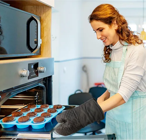 Miniatura 6 de 4 Piezas Guantes de Horno y Soportes para Ollas, Guantes de Horno de Cocina Resistentes al Calor de 500 °F con Soportes para Ollas, Guantes Largos