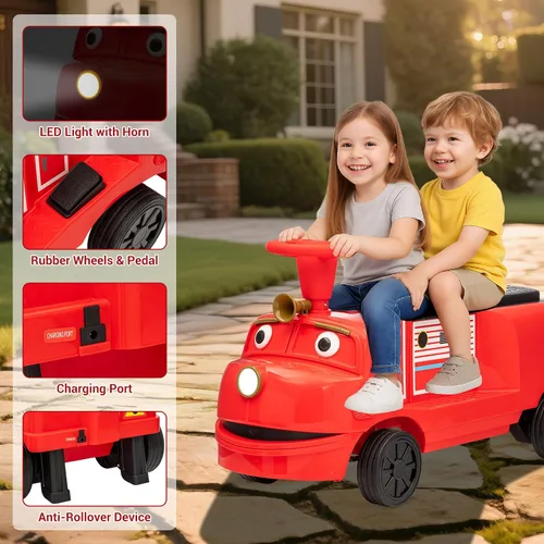 Miniatura 6 de Tren de paseo para niños de 12 V con licencia de CHUGGINGTON, auto de juguete de 2 plazas sin rieles con asiento ajustable, silbato de tren, faro