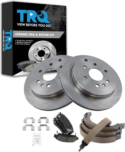 Miniatura 121 de TRQ Kit de pastillas de freno y rotor Posi trasero premium con zapatas de estacionamiento para camión GM SUV