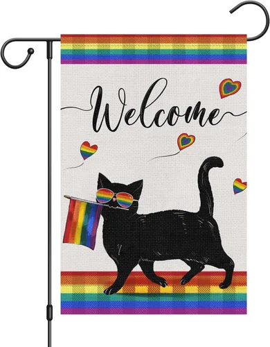 Miniatura 13 de Louise Maelys Bandera de jardín con texto en inglés «Happy Labor Day» de doble cara vertical, arpillera con gato negro pequeño, jardín, patio, casa