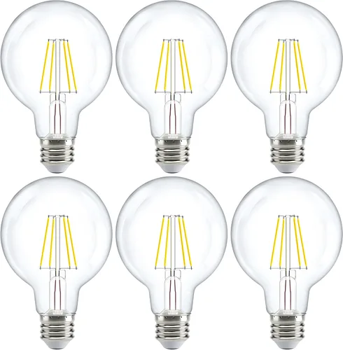 Sunco paquete de 6 bombillas LED G25, globo Edison de filamento, bombilla de iluminación de tocador para baño y dormitorio, 500 lm, 5 W (equivalente