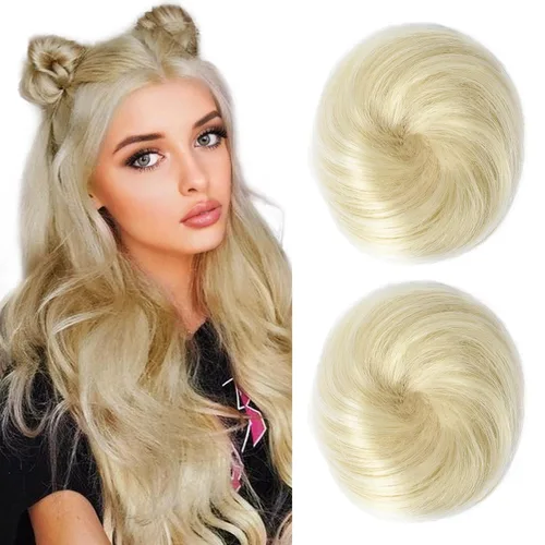 Miniatura 26 de REECHO Piezas de cabello Space Bun, 2 extensiones de moño mini con clip de pinza en extensiones de moño falsas de orejas de gato y desordenadas